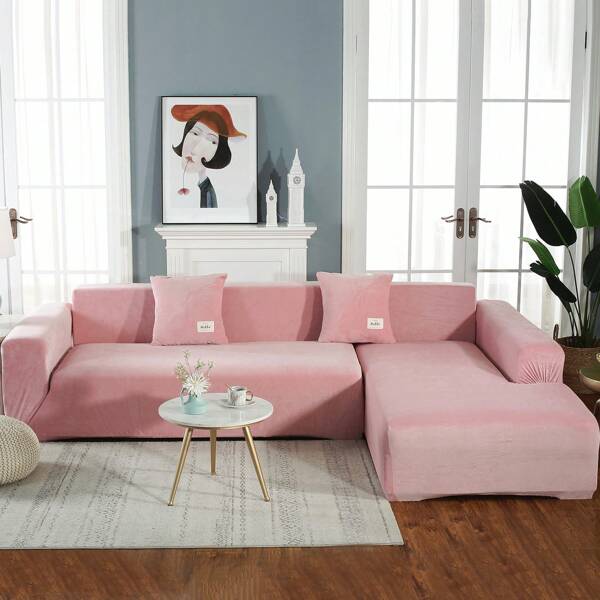 L Shape Sectional Sofa Cover 2-Piece Couch Cover Soft Velvet Elastic Stretch Sofa Slipcover For 3 Seater + 4 Seater Sofa Furniture Protector Couch Stretch L Shape Sofa Slipcover With 4Pcs Pillowcases